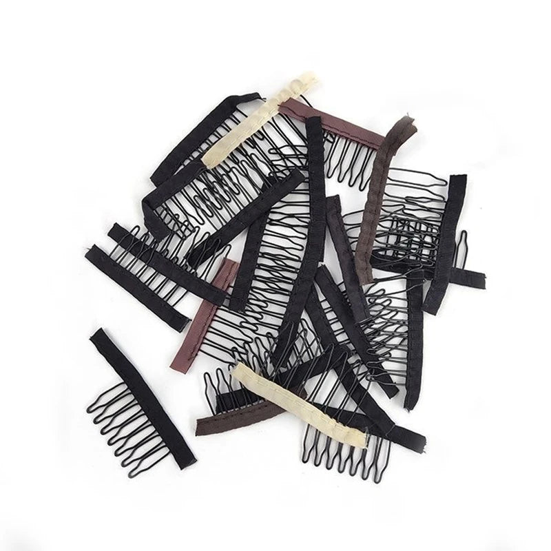 10Pcs Wig Combs To Secure Wig 4-7Teeth Wig Comb Wig Clips With Cloth For Making Wig Caps Steel Material Clips Combs