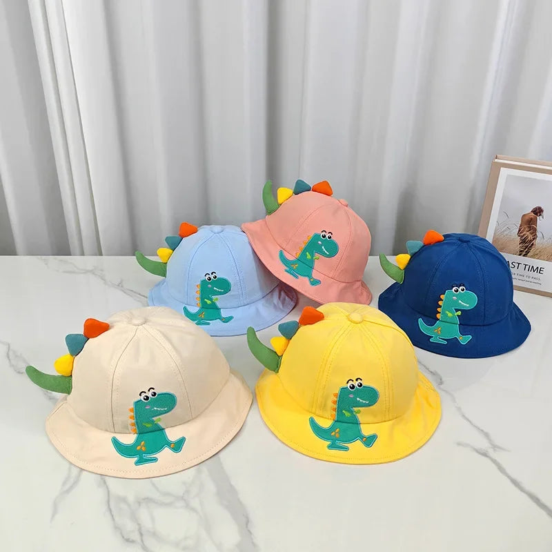 New Cartoon Dinosaur Summer Baby Hat for Girls Boys Panama Toddler Wide Brim UV Beach Sun Cap Outdoor Children Fisherman Hat
