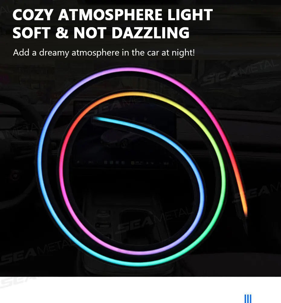 BLALION 140cm Car Ambient Lights LED Interior Wrap-Around Dashboard Sealing strip RGB Symphony Atmosphere Lamp USB APP Control