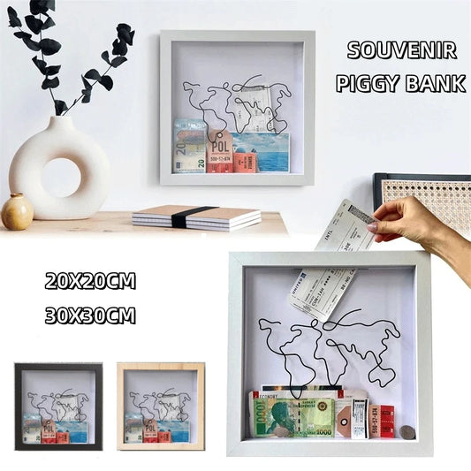 Adventure Archive Box Bank Money Box Piggy Wooden Coin Ticket Saving Jar Kids Shadow Clear Fund Storage Boxes Postcard Souvenir