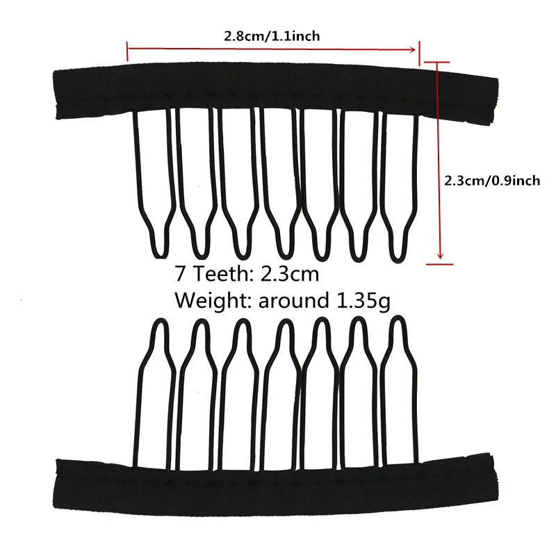 10Pcs Wig Combs To Secure Wig 4-7Teeth Wig Comb Wig Clips With Cloth For Making Wig Caps Steel Material Clips Combs