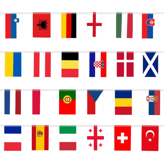 European 24 Participating Teams Flags EURO Football Championship Fabric Bunting for Garden, Bar, Restaurant and Party Decoration