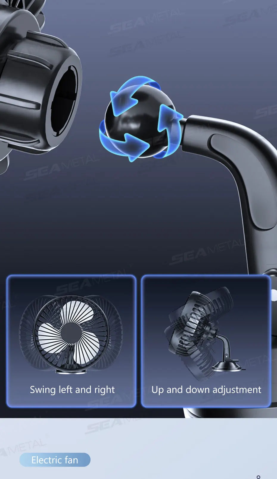 BLALION Car Fan 12V-24V Large Wind Three Speed Control Low Noise Portable Suction Cup Single Head Auto Cooling Fan USB Powered