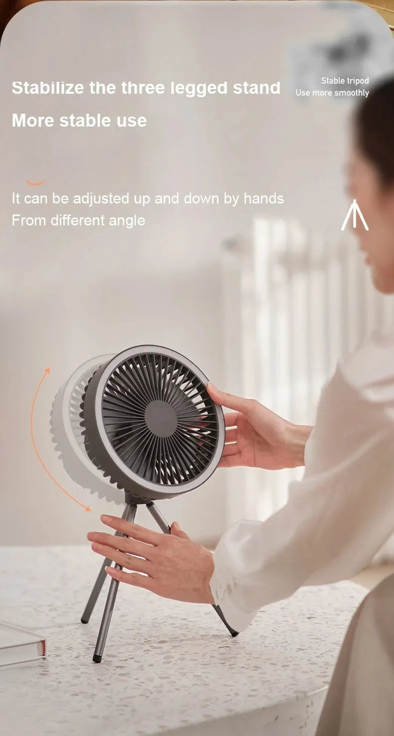 10000mAh/4000mAh Camping Fan Rechargeable Desktop Portable Circulator Wireless Ceiling Electric Fan with Power Bank LED Lighting