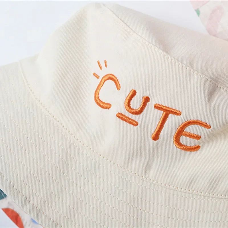 Double Sided Baby Bucket Hat with String Letter Embroidered Boys Girls Fisherman Cap Spring Summer Outdoor Kids Sun Hat