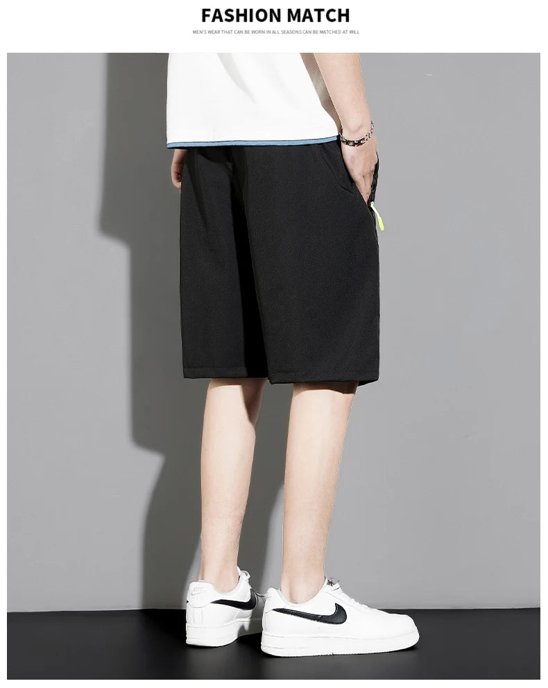 Summer thin style men's shorts reflective vertical strip ice quick-dry stretch casual pants