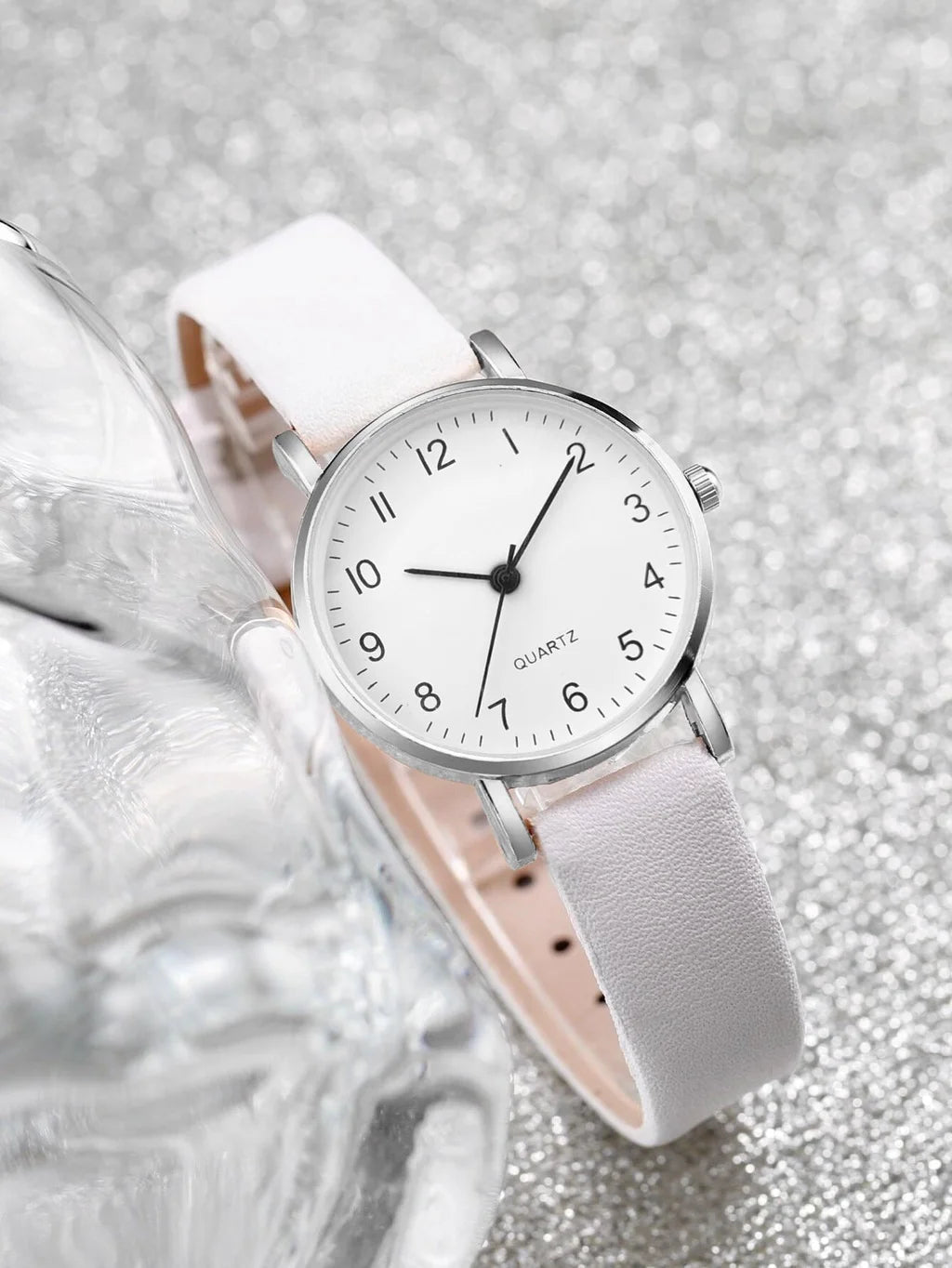 Women Small Dial Digital Wristwatch Ladies Simple Leather Strap Quartz Watch with Rhinestones Jewelry Gift Set No Box