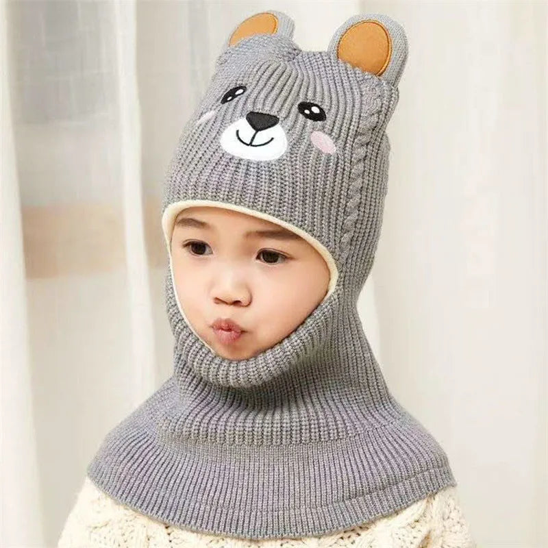 New Cartoon Bear Winter Baby Hat for Boys Plus Velvet Kids Hooded Cap Baby Girls Hat Children Beanie Cap Warm Toddler Bonnets
