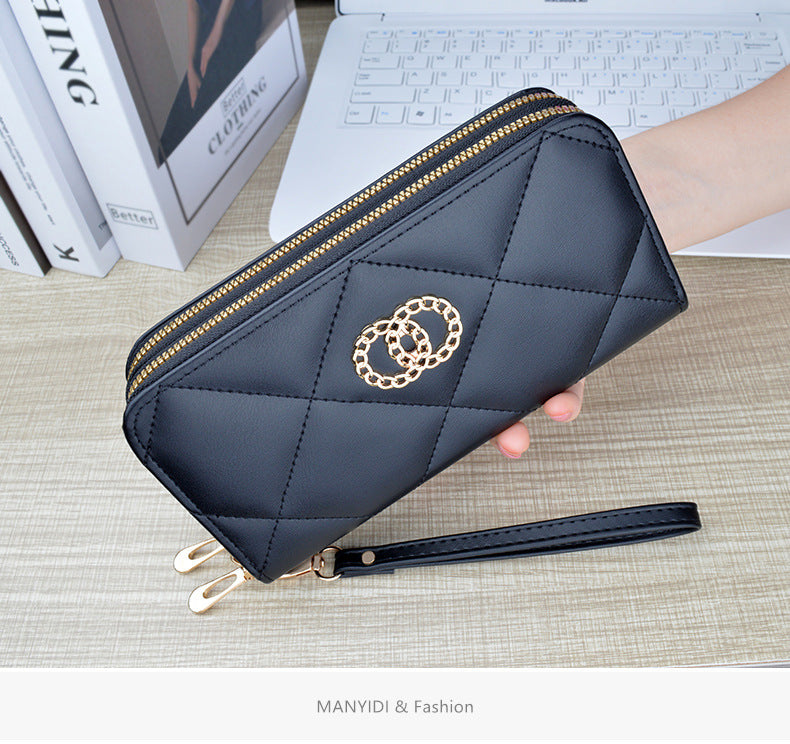New Wallet Women's Long Double Zipper Large Capacity Handbag Mom's Fashion Simple Double Layer Wallet Mobile Case