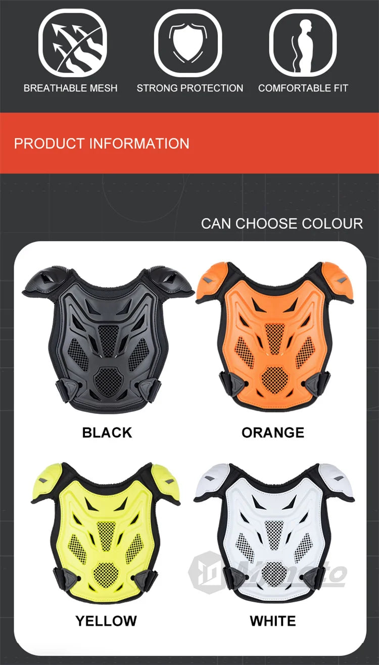 Children Motorcycle Riding Body Armor Vest Kids Motocross Back Chest Protectors Off-Road Dirt Bike Cycling Protective Gear
