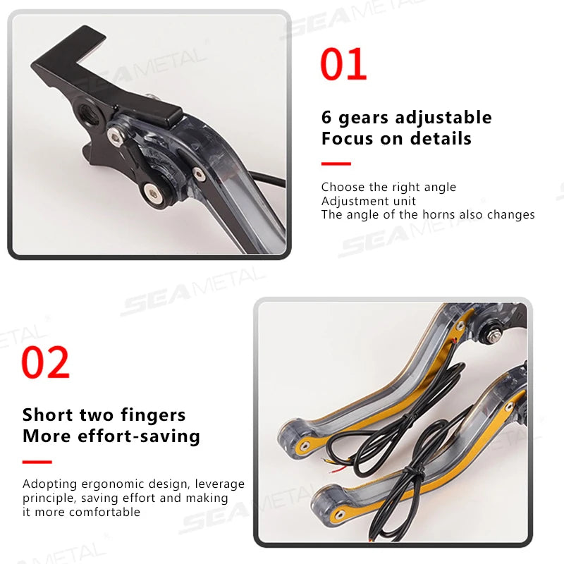 BLALION Motorcycle Brake Lever LED Signal Light Hydraulic Clutch Adjustable CNC 6-Hole Universal for GY6 125cc Scooters Bikes
