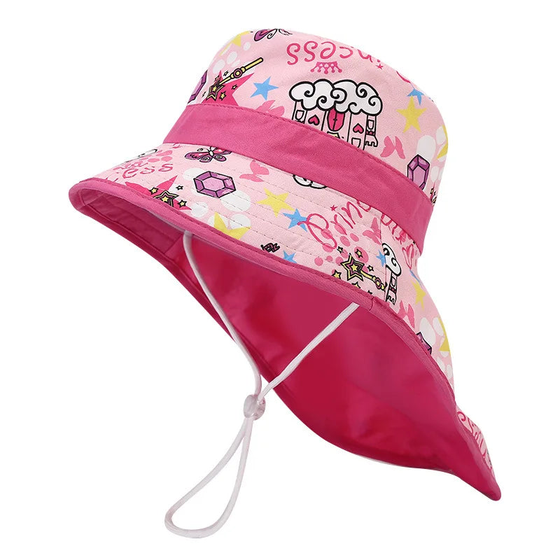 New Summer Baby Bucket Hat for Boys Girls Cartoon Children's Fisherman Hat Autumn Panama Kids Wide Brim Beach Shawl Sun Hat