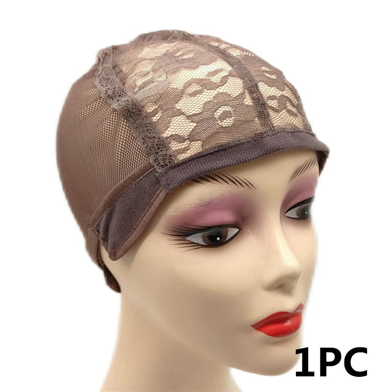 1/4PCS Wig Cap for Making Wigs With Adjustable Strap And Hair Weaving Stretch Adjustable Glueless Wig Cap Brown Dome Cap For Wig