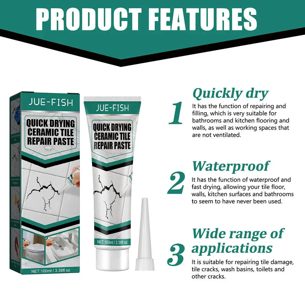 Tile And Ceramic Glaze Repair Paste Fix Tub Chips and Sink Cracks with Super Adhesion for Porcelain Ceramic Enamel