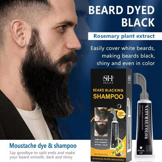 Men's Mustache & Beard Dye Cream For Gray Hair Coverage Natural Black Fruit And Vegetable Beard Stain With Brush 80ml
