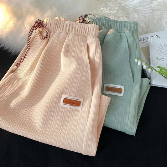 Summer thin shorts men's new style ice silk loose breathable hanging feeling student five quarter pants embroidered logo straigh