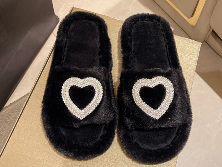 New Fashionable Hot Diamond Pearl Love Hair Cotton Slippers for Autumn and Winter Home slipper
