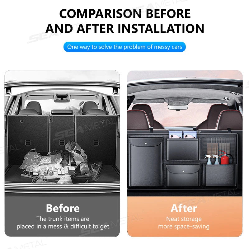 BLALION Car Trunk Hanging Storage Bag Back Seat Universal Large Capacity Leather Multi-pocket Auto Storage Cargo Rack Organizer