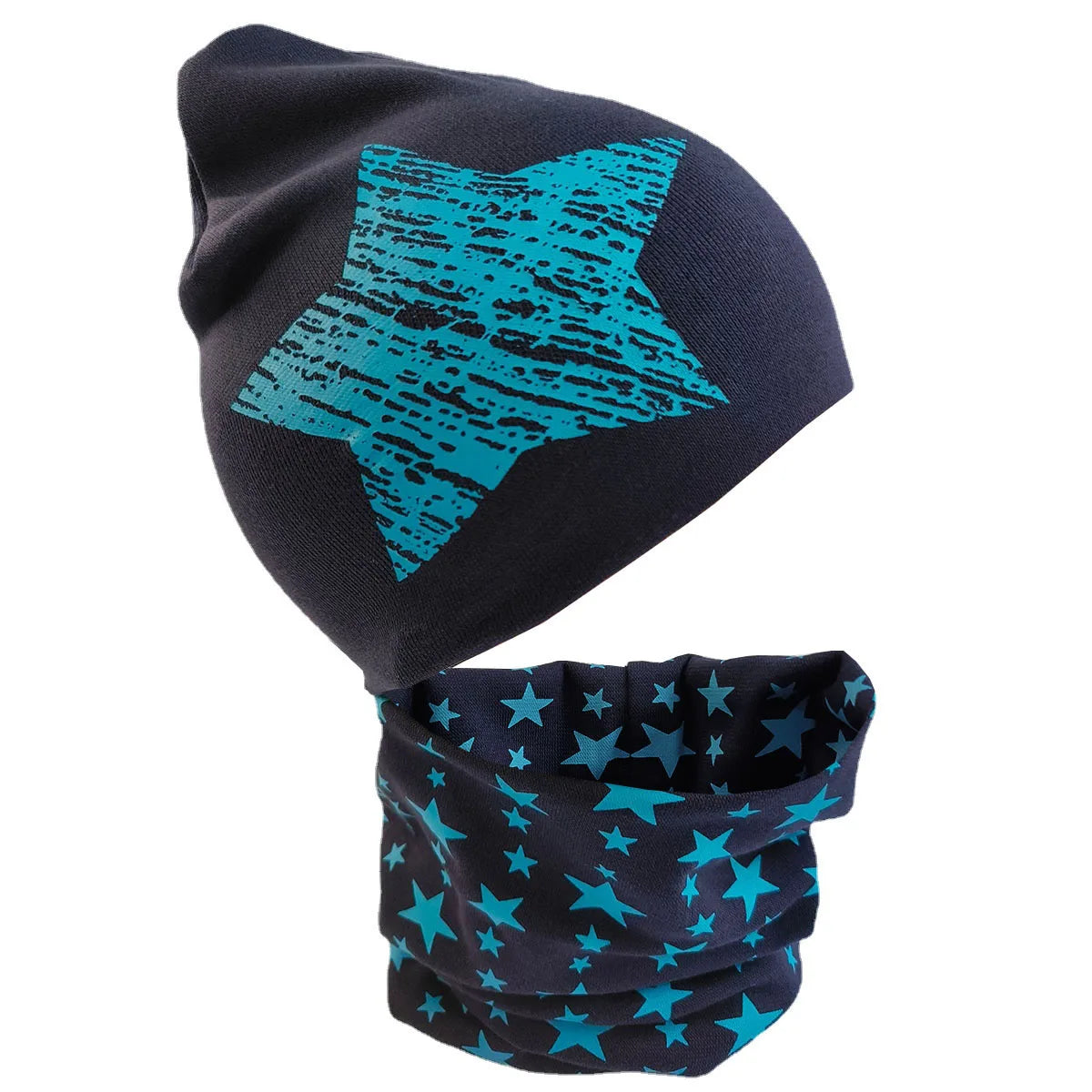 Spring Autumn 2PCS Baby Beanie Hat Scarf Stars Print Warm Toddler Hat Scarf for Girls and Boys Infant Hats Set Kids Skull Caps