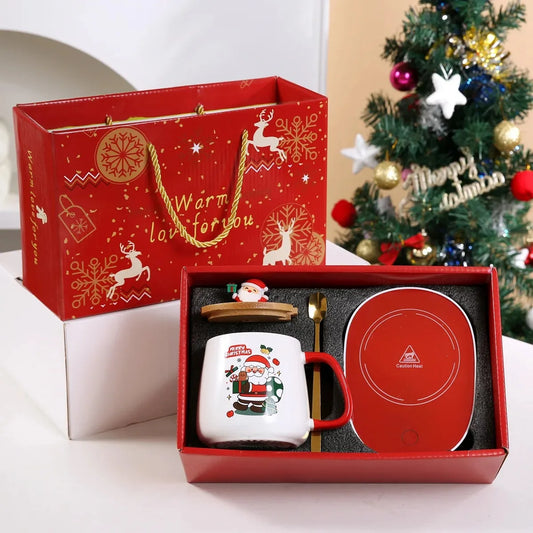Christmas Gift Set:55 ℃ Thermostat Mugs Cup Ceramic Cup With Lid With Spoon Mugs Coffee Cups For Office Or Home Use