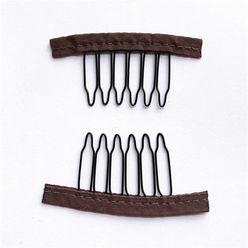 10Pcs Wig Combs To Secure Wig 4-7Teeth Wig Comb Wig Clips With Cloth For Making Wig Caps Steel Material Clips Combs