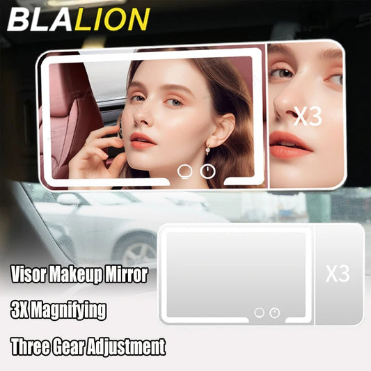 BLALION Car Sun Visor HD Vanity Mirror Large Touchscreen LED 3 Color Adjustment Car Interior Mirrors With 3X Magnifying Mirror
