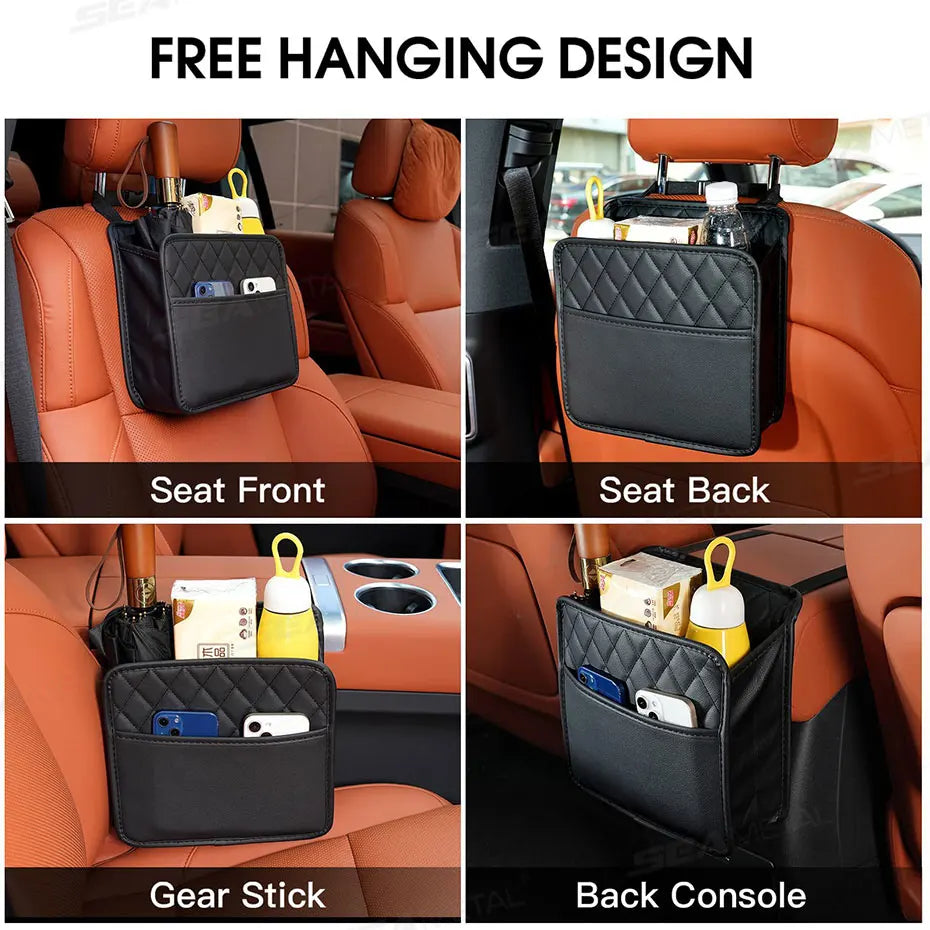 BLALION Multifunctional Car Seat Storage Bag Leather Storage Bag Garbage Bag Hanging Storage Bag Suitable For Most Car Models