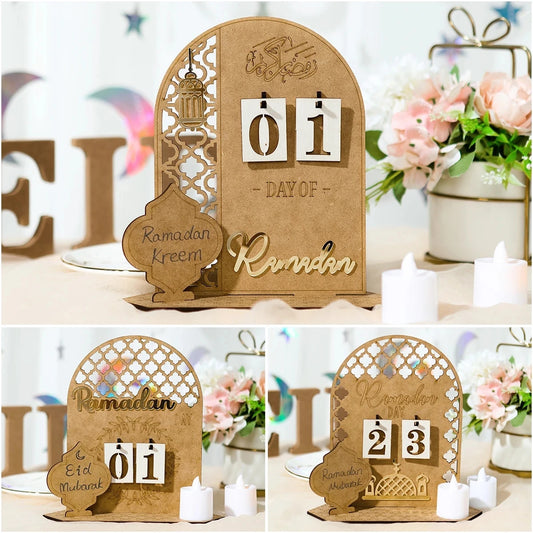 Ramadan Countdown Calendar Wooden Eid Mubarak Ornament Kareem Ramadan Decoration For Home Islamic Muslim Party Decor AL Adha