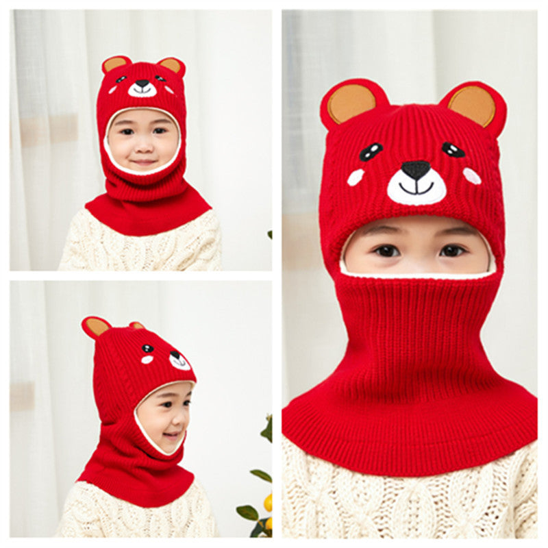 New Cartoon Bear Winter Baby Hat for Boys Plus Velvet Kids Hooded Cap Baby Girls Hat Children Beanie Cap Warm Toddler Bonnets