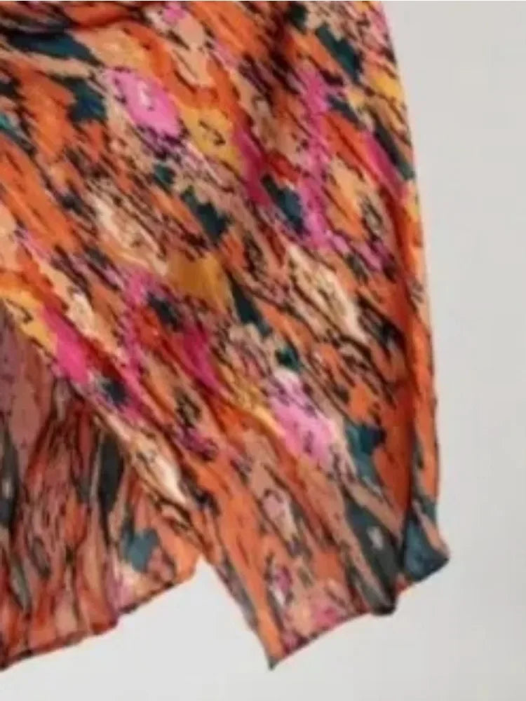 Women's Spring/Summer Dress Fashionable Colorful Printed V-neck Long Sleeved Elegant Dress Casual Belt Holiday Dress