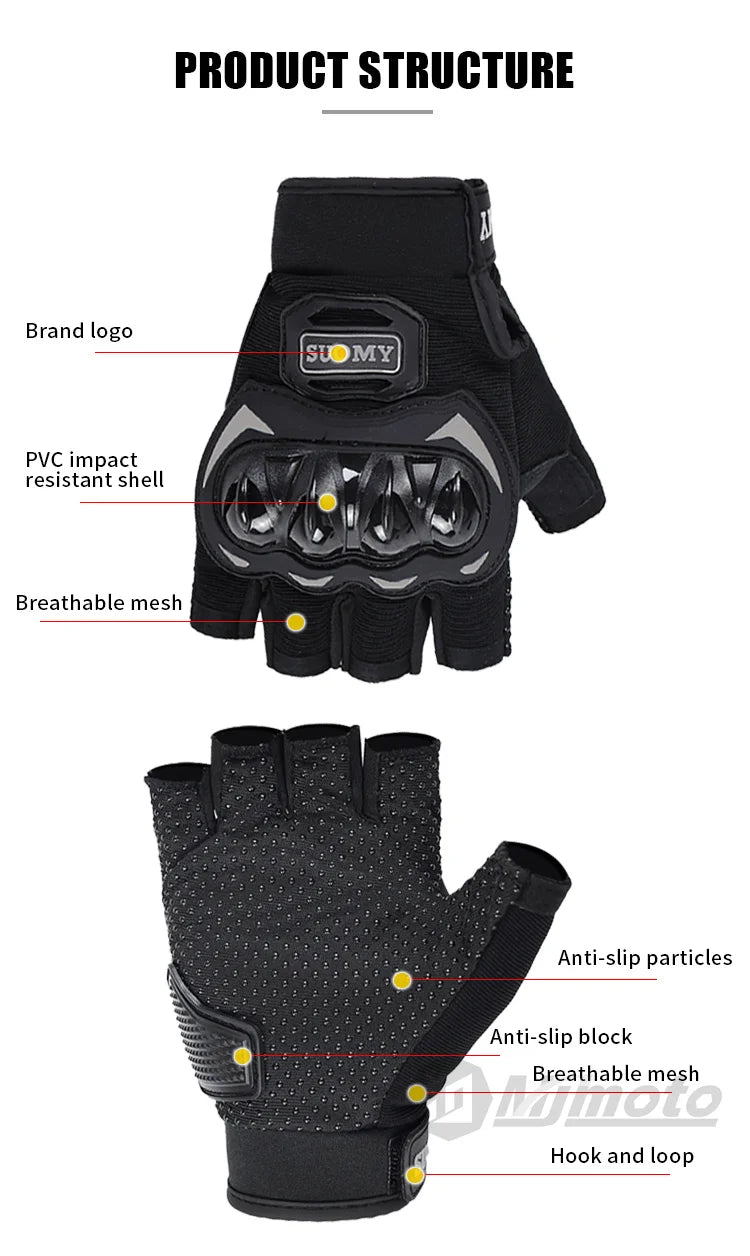 SUOMY Summer Half Finger Motorcycle Gloves Shockproof Non-slip Motocross Racing Fingerless Gloves Moto Biker Cycling Gloves