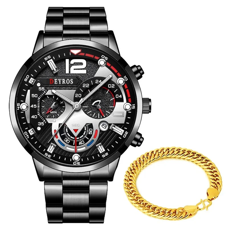 Men Luxury Watches Male Gold Bracelet Stainless Steel Quartz Calendar Watch Business Luminous Clock