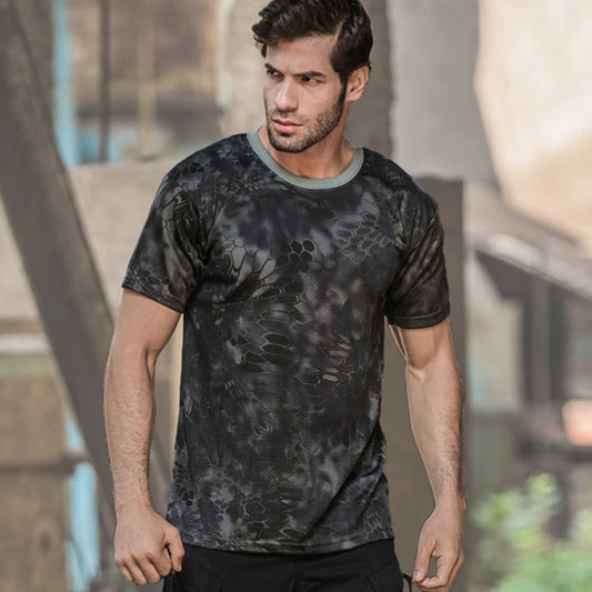 Men Casual Short Sleeve Tactical T Shirts Camouflage T-Shirt Quick Dry Outdoor Gym Top Tees Cargo T Shirt Male Clothing
