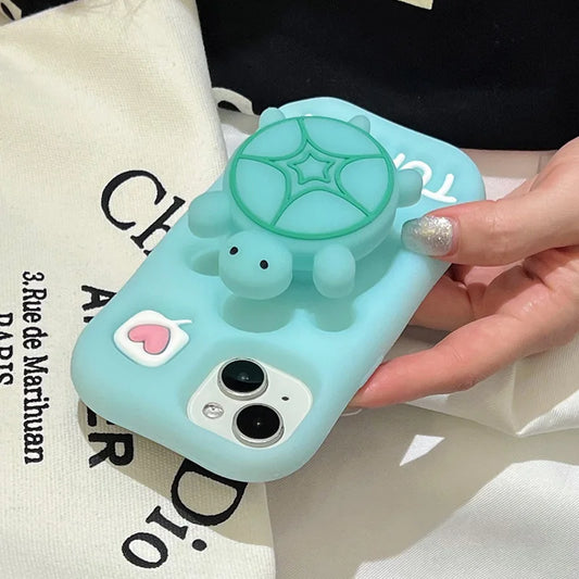 Creative and Cute Turtle Silicone Phone Case Suitable for iPhone 11 12 13 14 15 Pro Max Plus Female Style 3D Cartoon Phone Case