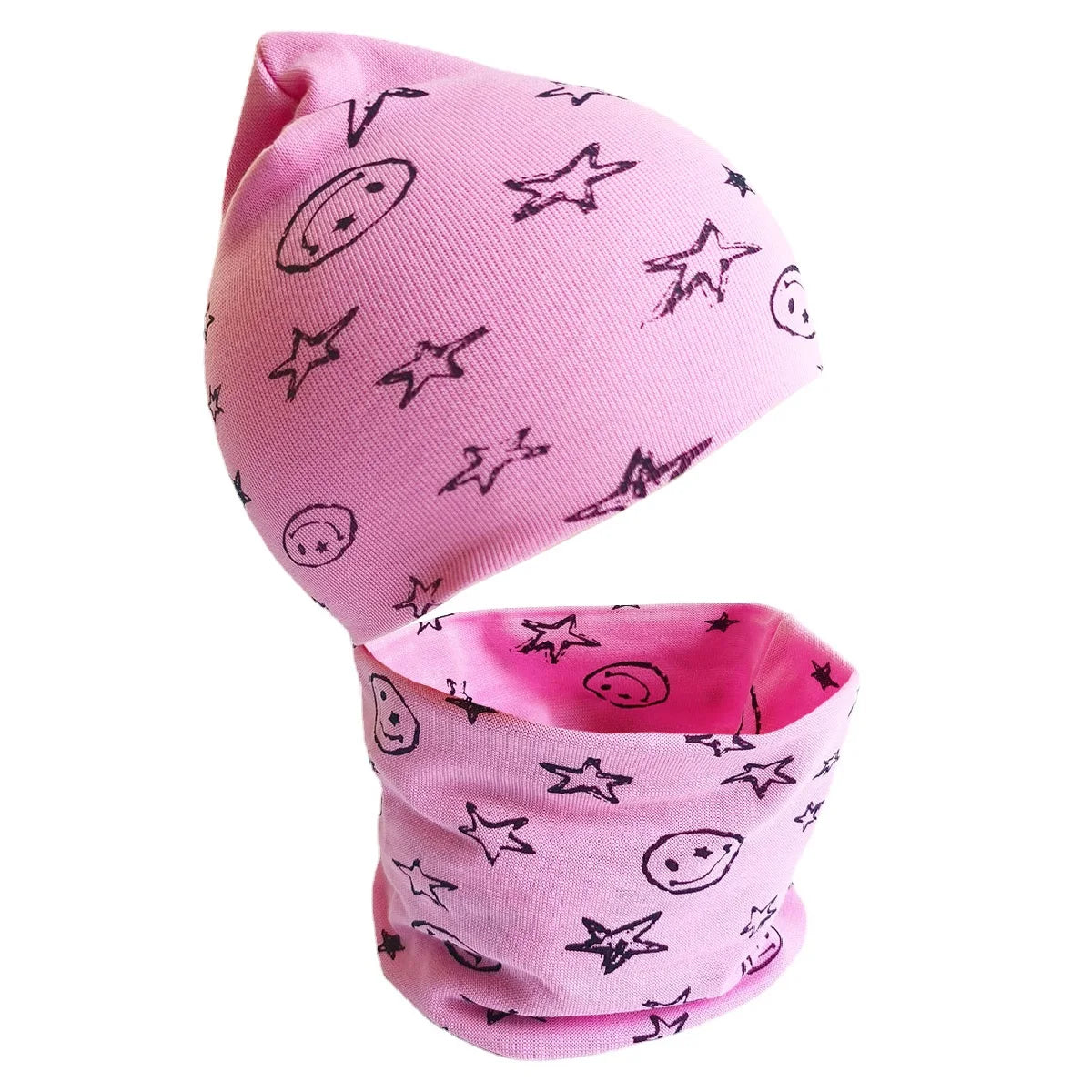 Spring Autumn 2PCS Baby Beanie Hat Scarf Stars Print Warm Toddler Hat Scarf for Girls and Boys Infant Hats Set Kids Skull Caps