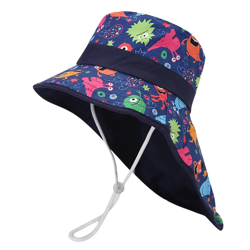 New Summer Baby Bucket Hat for Boys Girls Cartoon Children's Fisherman Hat Autumn Panama Kids Wide Brim Beach Shawl Sun Hat