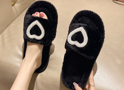 New Fashionable Hot Diamond Pearl Love Hair Cotton Slippers for Autumn and Winter Home slipper