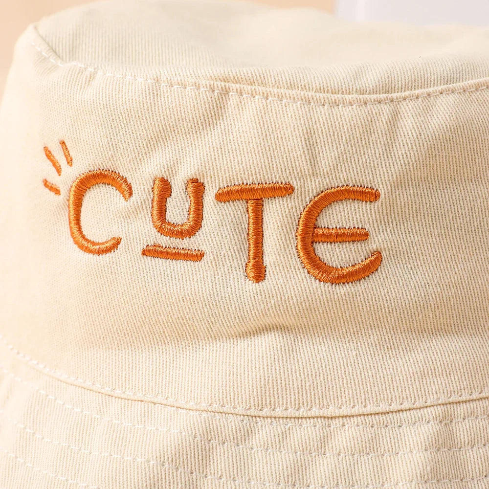 Double Sided Baby Bucket Hat with String Letter Embroidered Boys Girls Fisherman Cap Spring Summer Outdoor Kids Sun Hat