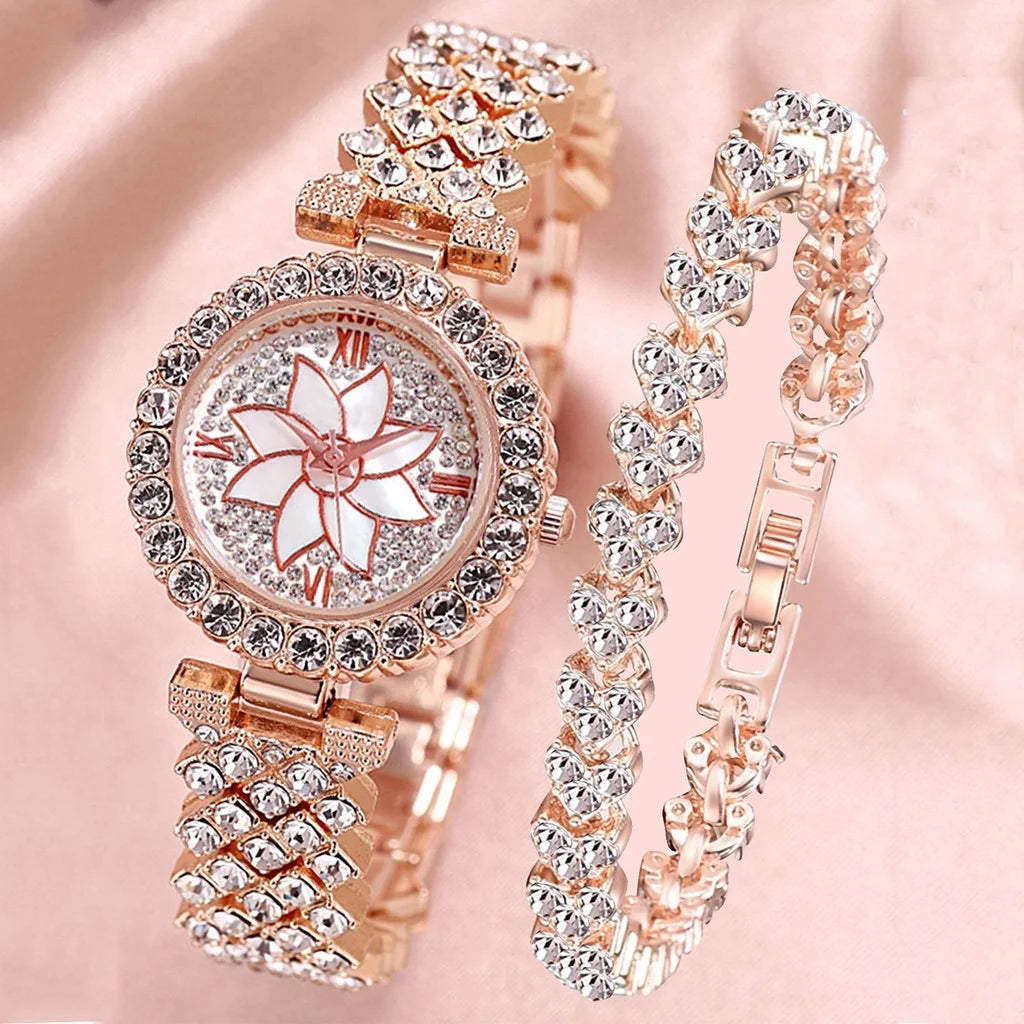 Kegllect 5PCS Women's New Full Diamond Fashion Trend Watch Versatile Light Luxury Watches