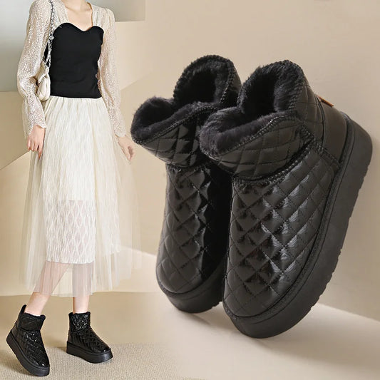 Women Snow Boots Warm Plush Slip-on Solid Fashion Female Ankle Boot Ladies Winter Comfortable Shoes