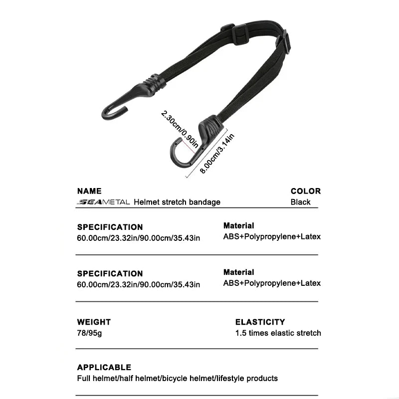 SEAMETAL Universal 60cm Motorcycle Luggage Strap Moto Helmet Gears Fixed Elastic Buckle Rope High-Strength Retractable Protect