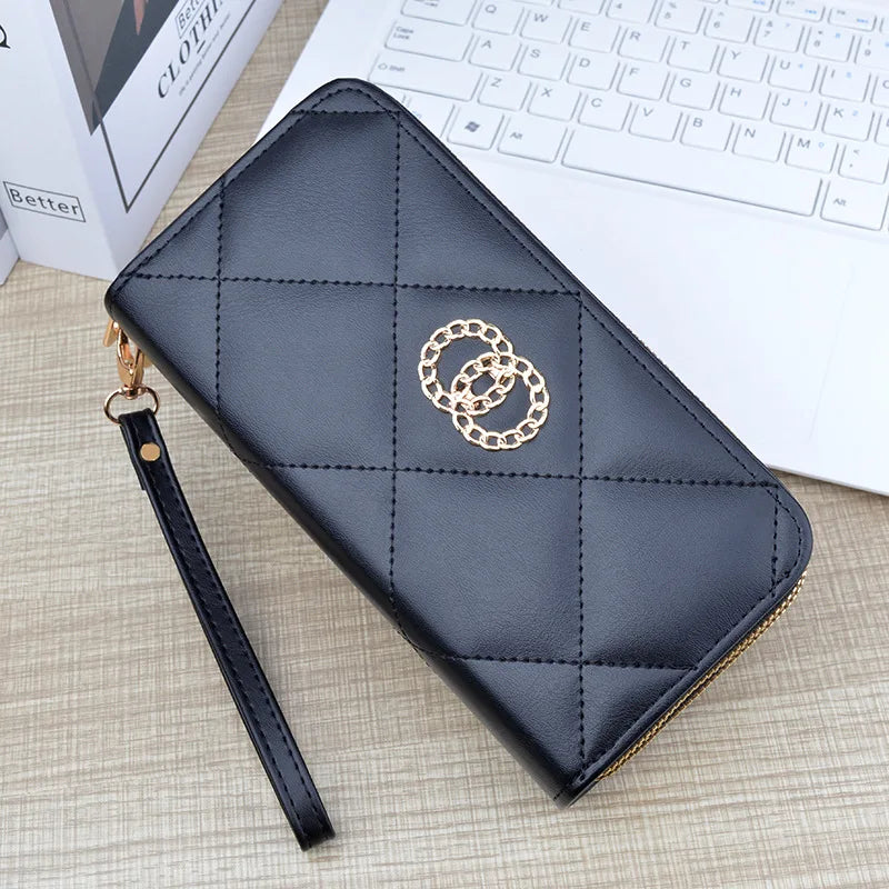 New Wallet Women's Long Double Zipper Large Capacity Handbag Mom's Fashion Simple Double Layer Wallet Mobile Case