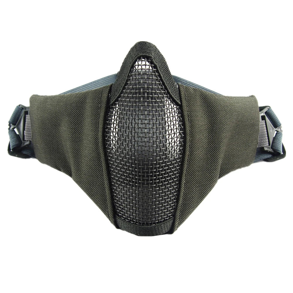 Tactical Half Face Airsoft Mask Foldable Metal Mesh Double Ribbon Adjustable CS Wargame Hunting Paintball Protective Masks