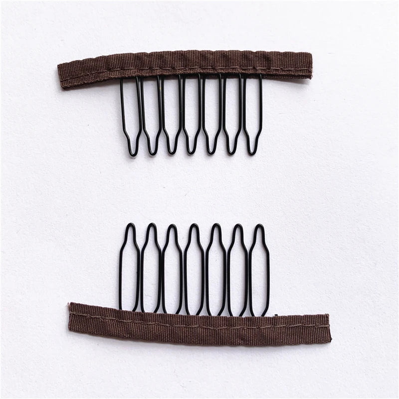 10Pcs Wig Combs To Secure Wig 4-7Teeth Wig Comb Wig Clips With Cloth For Making Wig Caps Steel Material Clips Combs