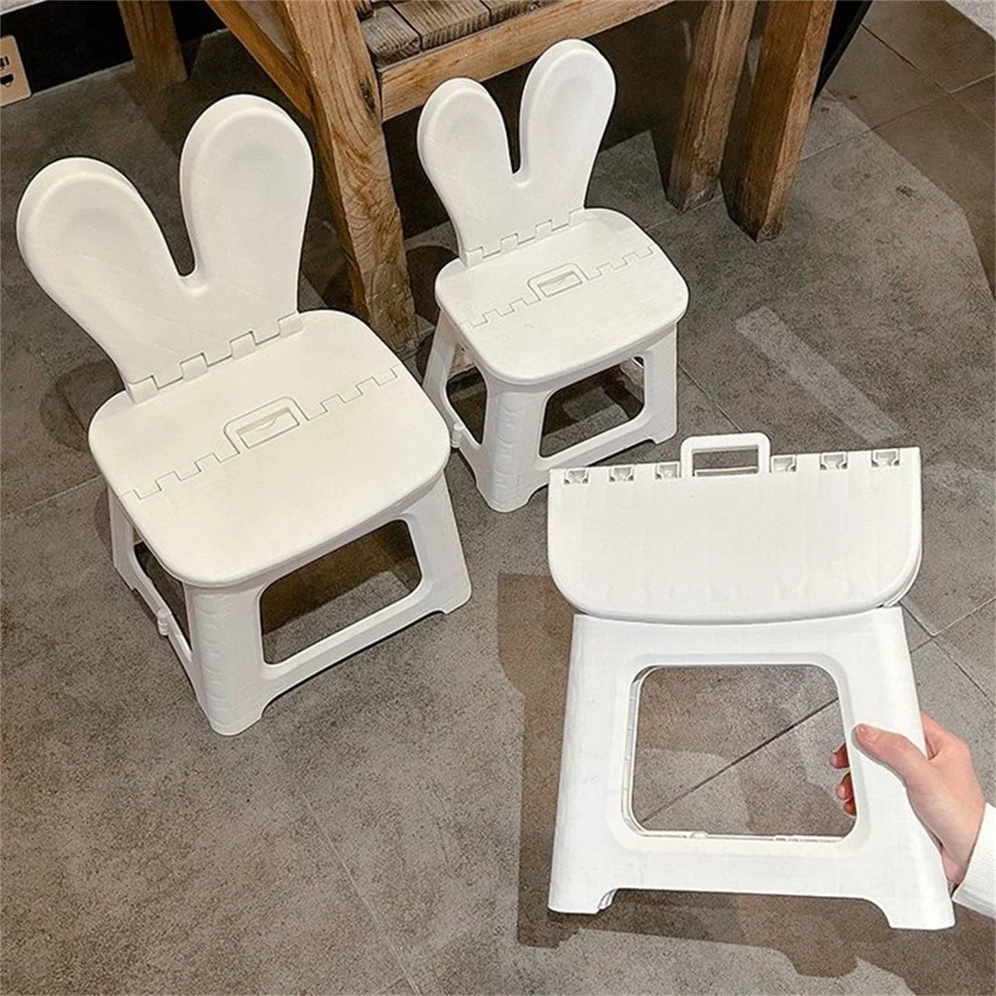 Bunny folding chair back chair thickened portable home chair outdoor creative stool cartoon back chair plastic folding