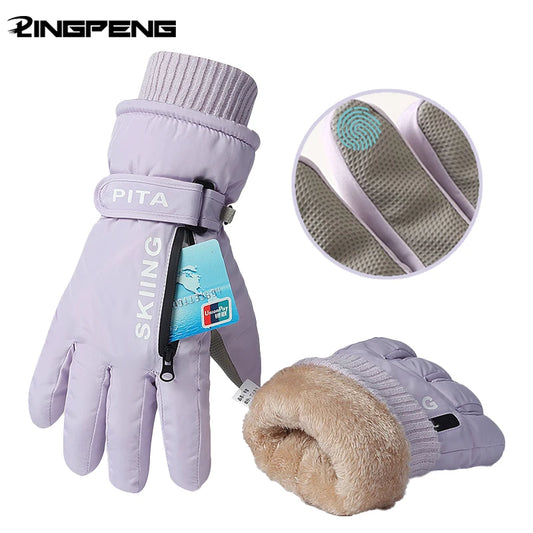 Winter Sports Gloves Non Slip Touch Ski Gloves Waterproof Pocket Snowboard Accessories Warm Men's and Women's Gloves Mittens