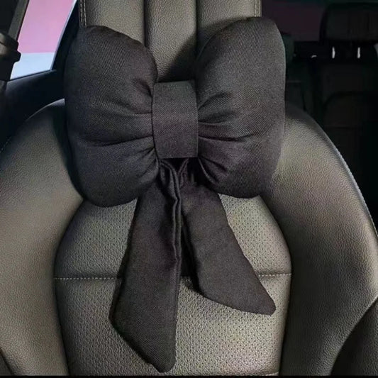 Car Seat Neck Pillow Elegant Bow Car Headrest Pillow Set - Cotton Linen Neck Cushion Universal Fit for Women Comes with 2 Seat B