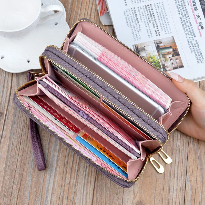 New Long Women's Wallet Female Purses Tassel Coin Purse Card Holder Wallets Double Zipper Pu Leather Clutch Phone Bag