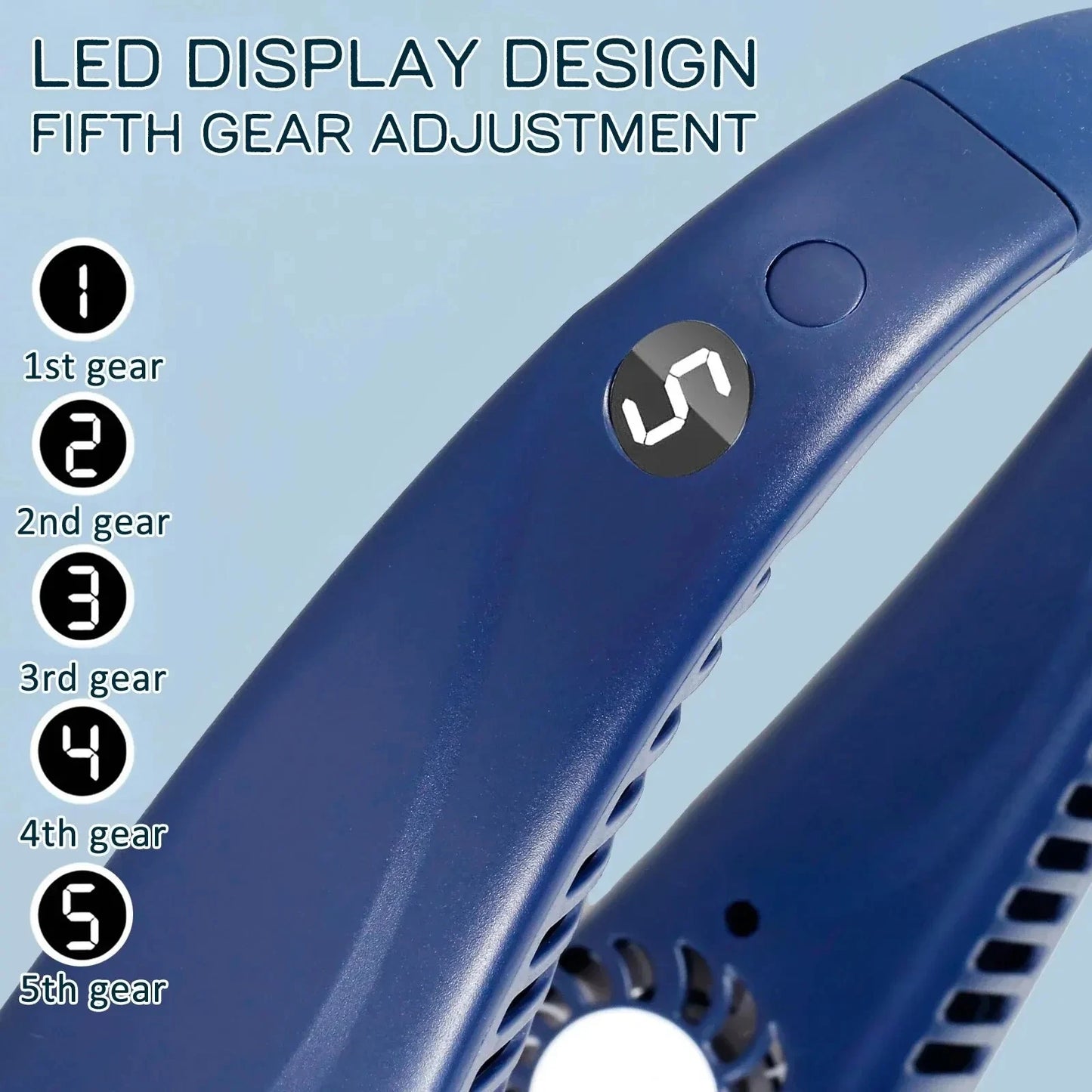 Portable Neck Fans Mini LED Digital Display Bladeless Fan 1200mAh USB Rechargeable Hands Free Cooling Fan with 5 Wind Speed