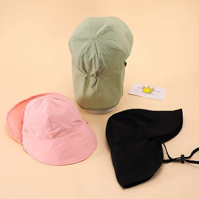 New Summer Toddler Sun Hat with Shawl Soft Brim Quick Dry Outdoor Activities Cap for 1-3Y Boys and Girls Beach UV Protection Hat